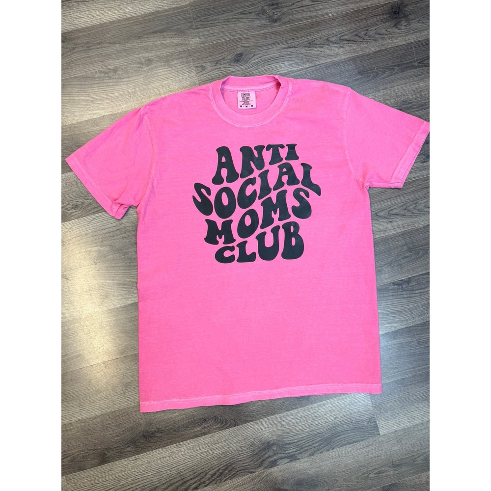 Comfort Colors Anti Social Moms Club Graphic T-Shirt Pink Medium Cotton Tee